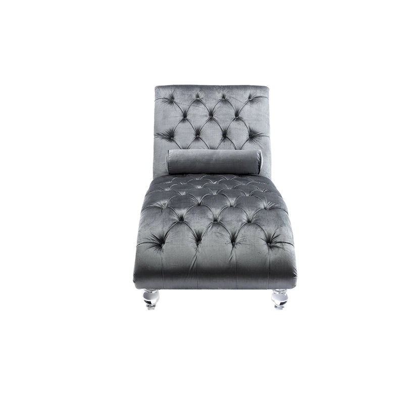 Chaise longue inclinable en velours capitonnée avec oreiller et pieds en acrylique