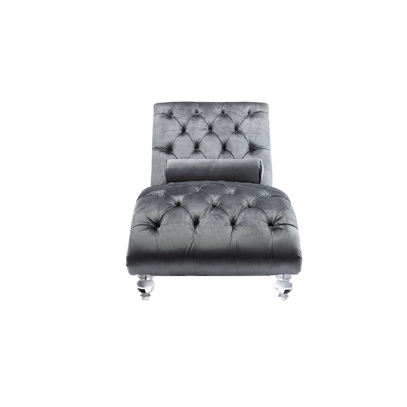 Chaise longue inclinable en velours capitonnée avec oreiller et pieds en acrylique
