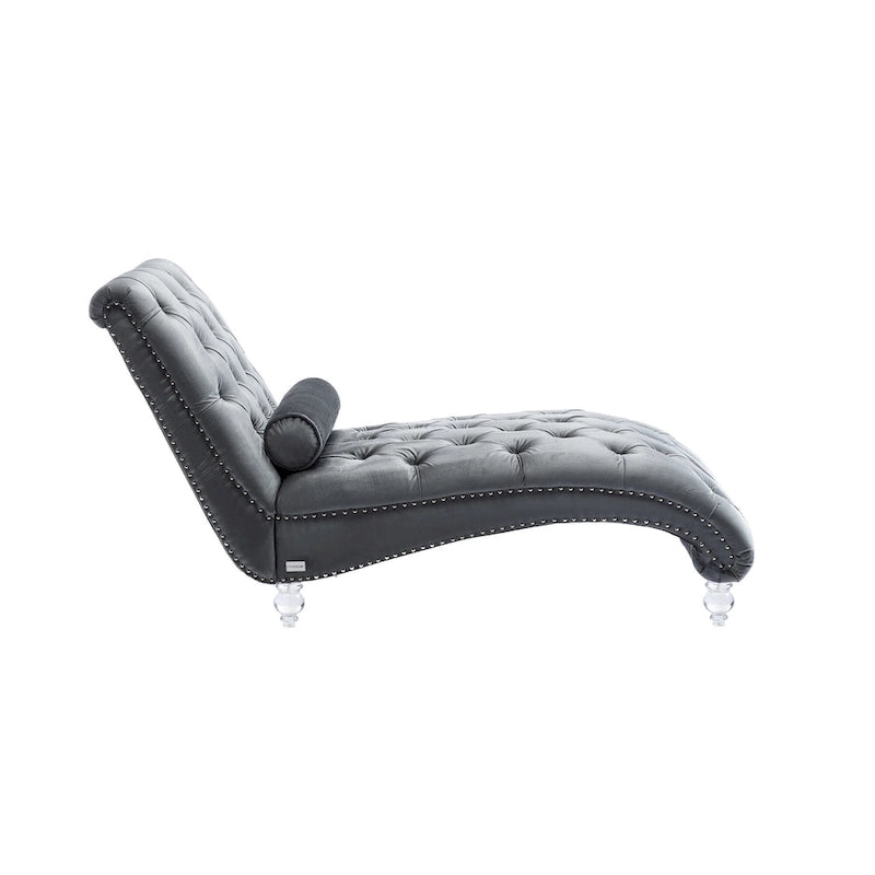 Chaise longue inclinable en velours capitonnée avec oreiller et pieds en acrylique