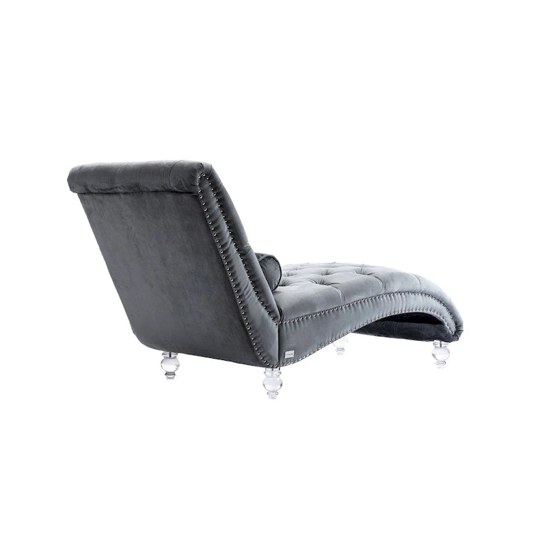 Chaise longue inclinable en velours capitonnée avec oreiller et pieds en acrylique