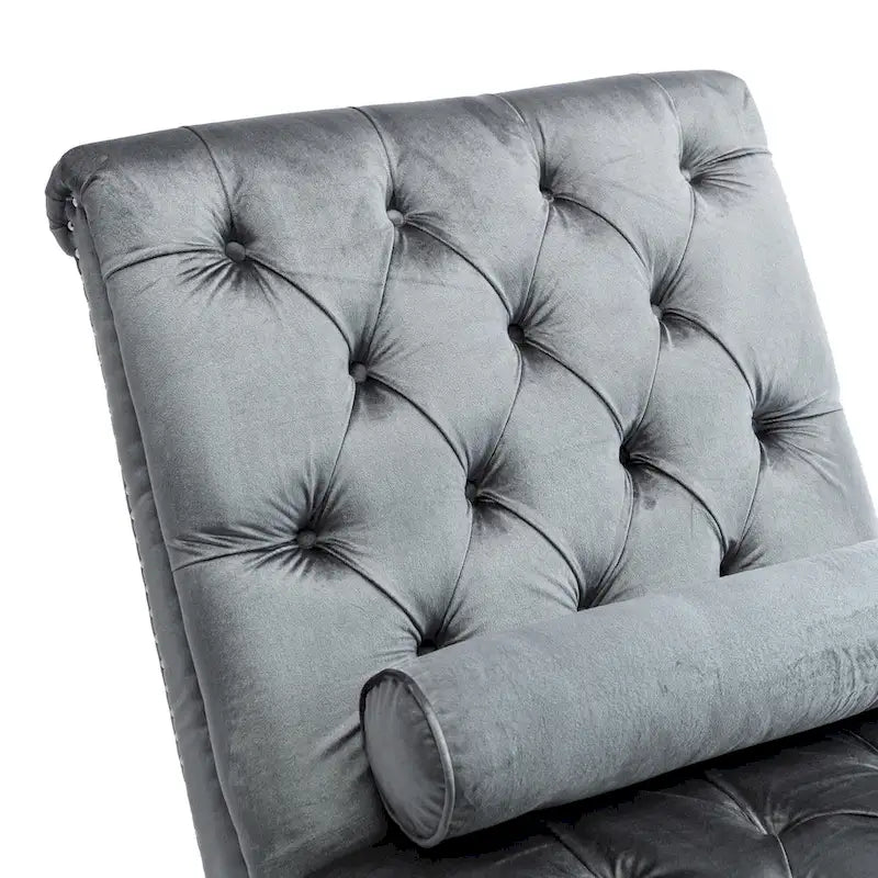 Chaise longue inclinable en velours capitonnée avec oreiller et pieds en acrylique