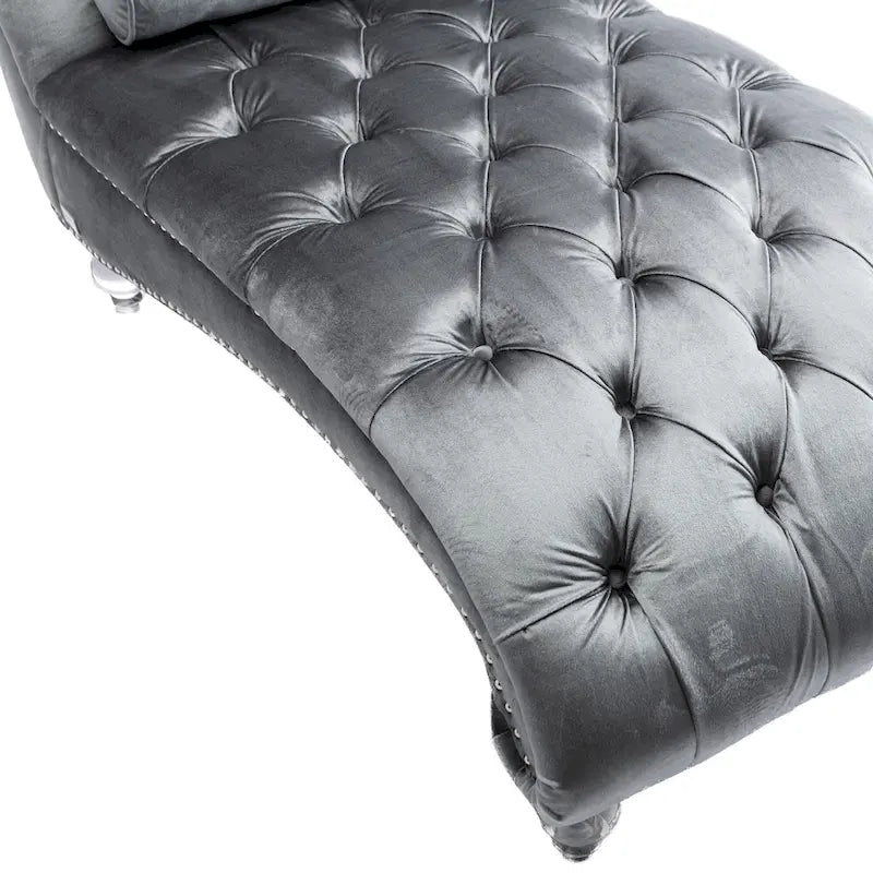 Chaise longue inclinable en velours capitonnée avec oreiller et pieds en acrylique