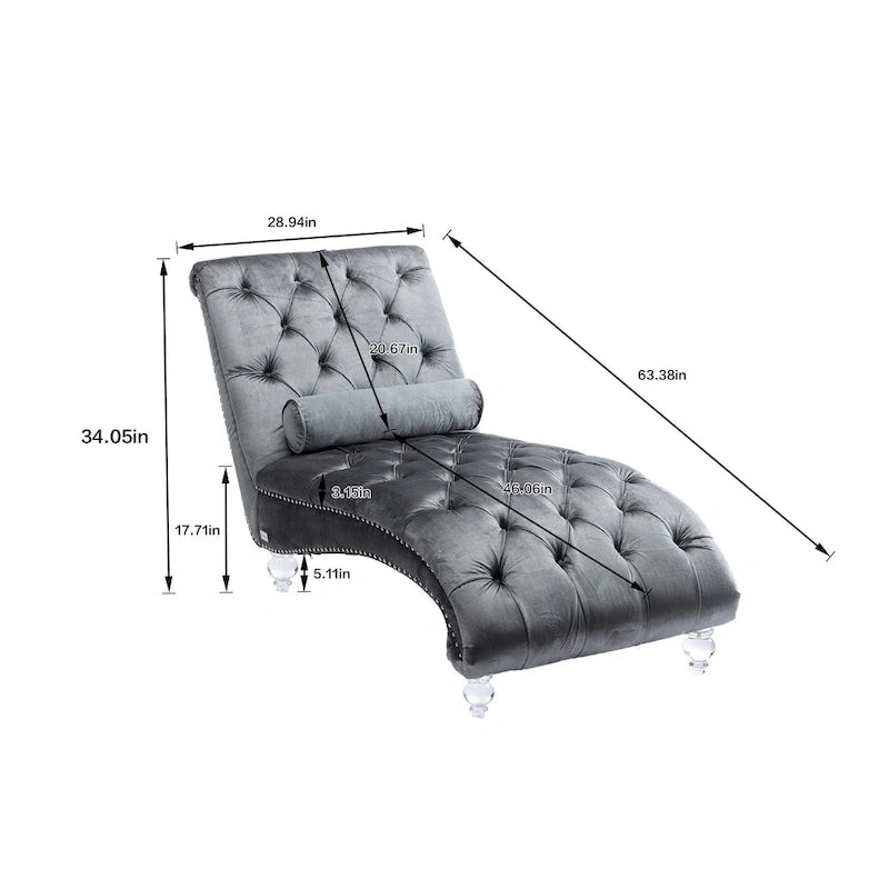 Chaise longue inclinable en velours capitonnée avec oreiller et pieds en acrylique
