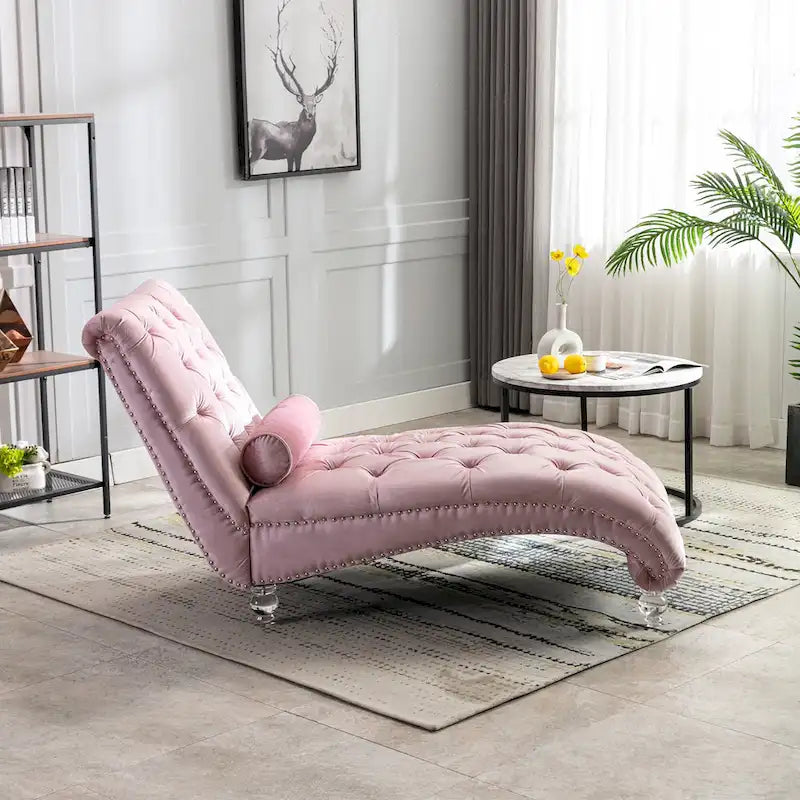 Chaise longue inclinable en velours capitonnée avec oreiller et pieds en acrylique