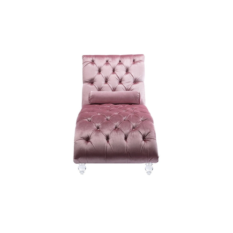 Chaise longue inclinable en velours capitonnée avec oreiller et pieds en acrylique