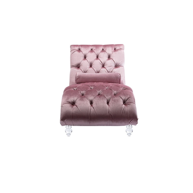 Chaise longue inclinable en velours capitonnée avec oreiller et pieds en acrylique