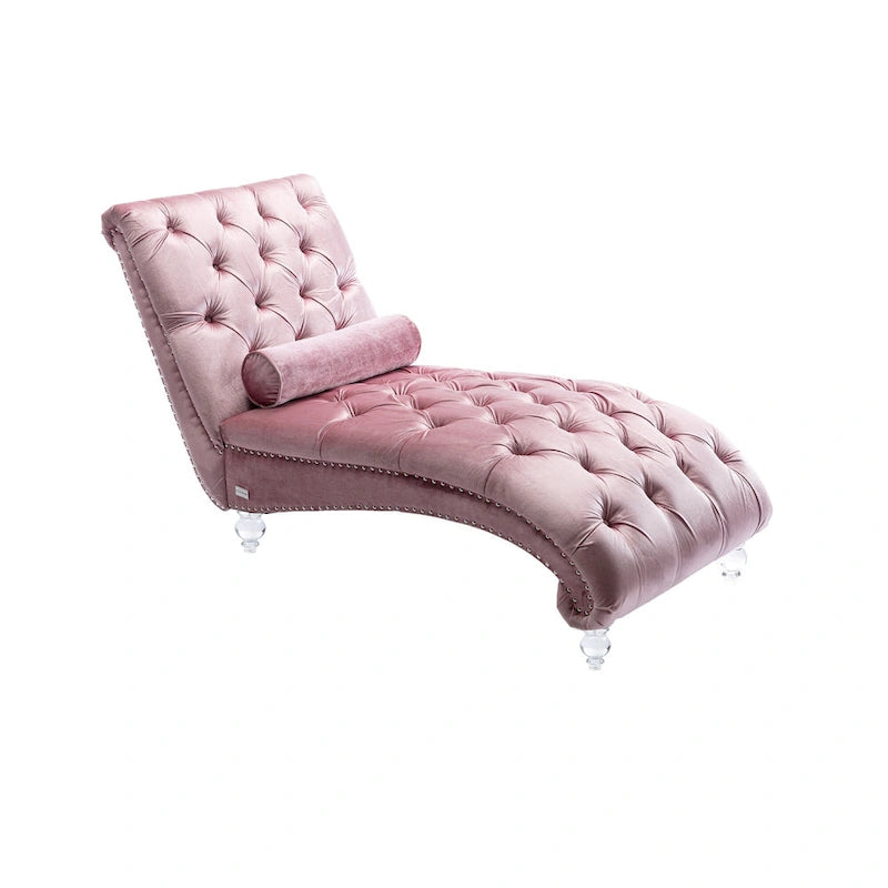 Chaise longue inclinable en velours capitonnée avec oreiller et pieds en acrylique