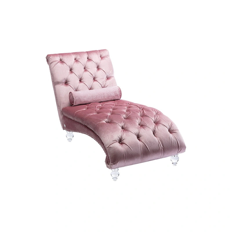 Chaise longue inclinable en velours capitonnée avec oreiller et pieds en acrylique