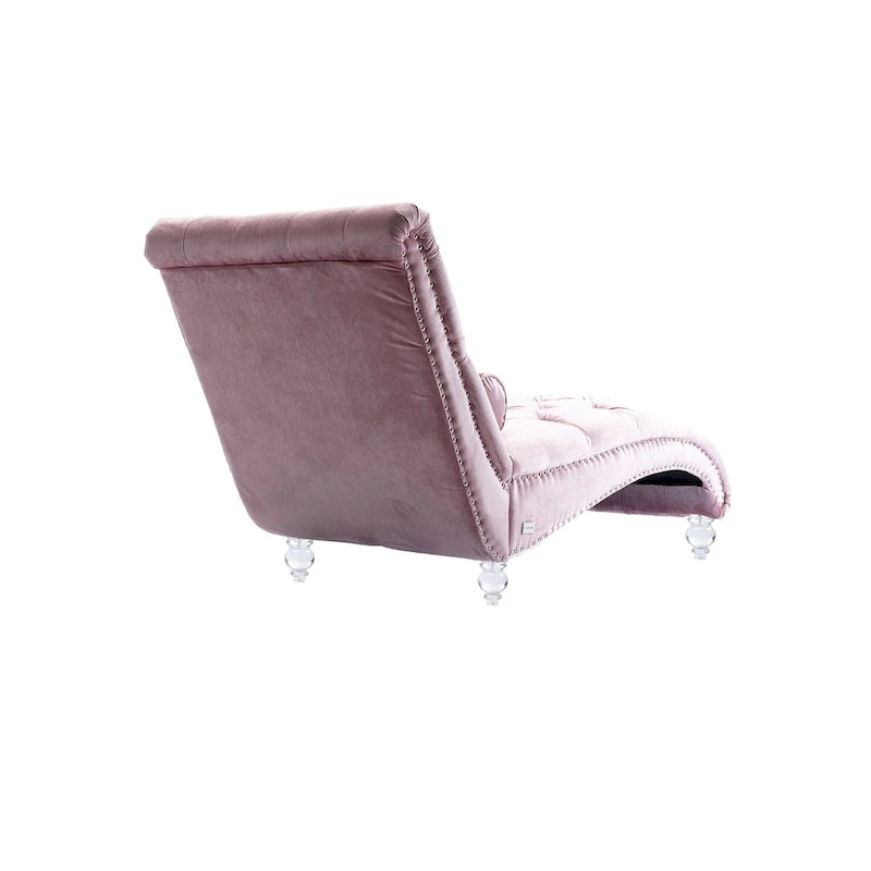 Chaise longue inclinable en velours capitonnée avec oreiller et pieds en acrylique