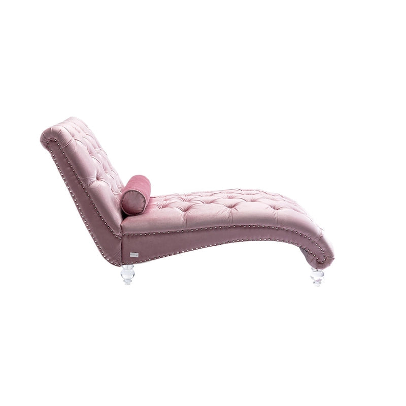 Chaise longue inclinable en velours capitonnée avec oreiller et pieds en acrylique