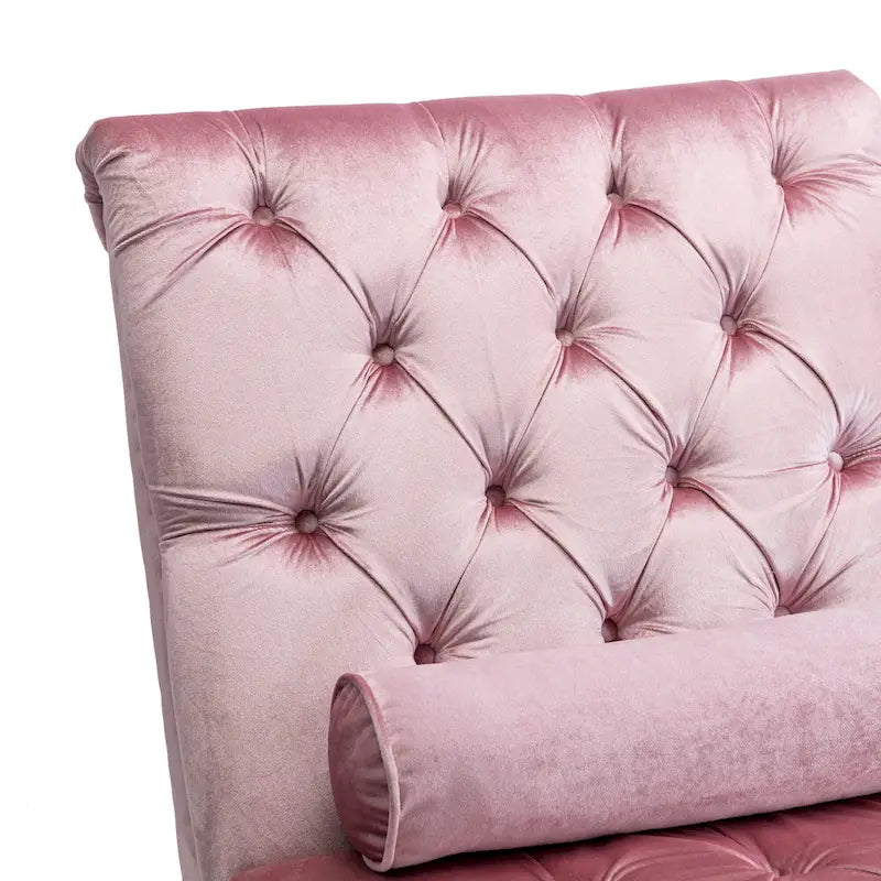 Chaise longue inclinable en velours capitonnée avec oreiller et pieds en acrylique