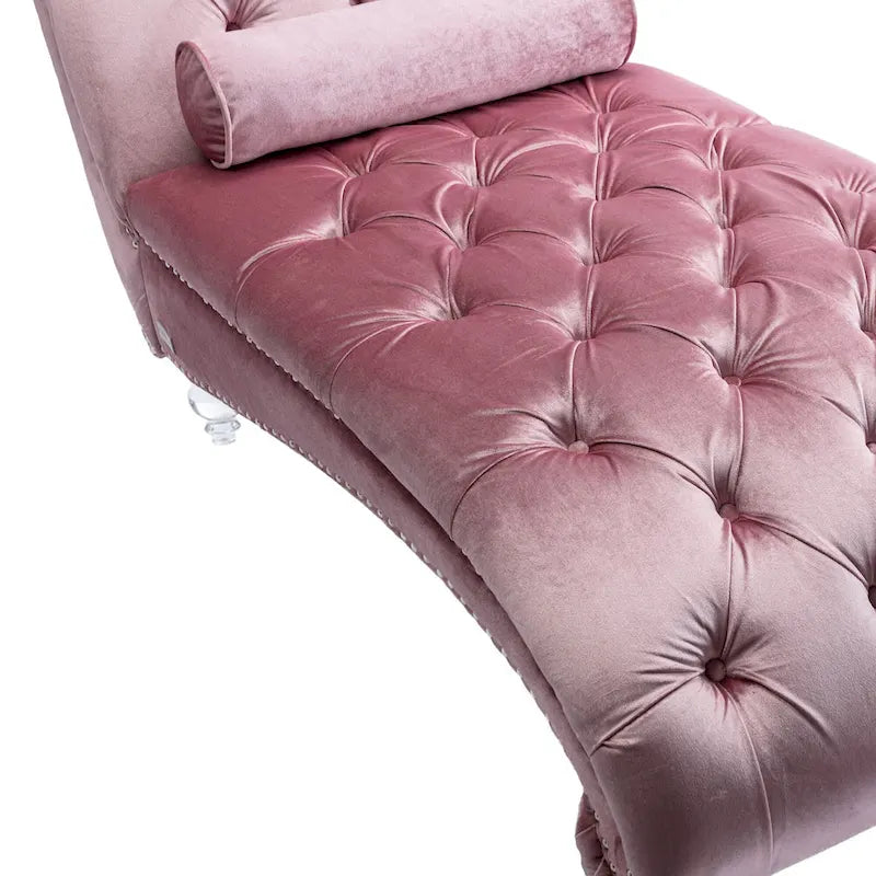 Chaise longue inclinable en velours capitonnée avec oreiller et pieds en acrylique