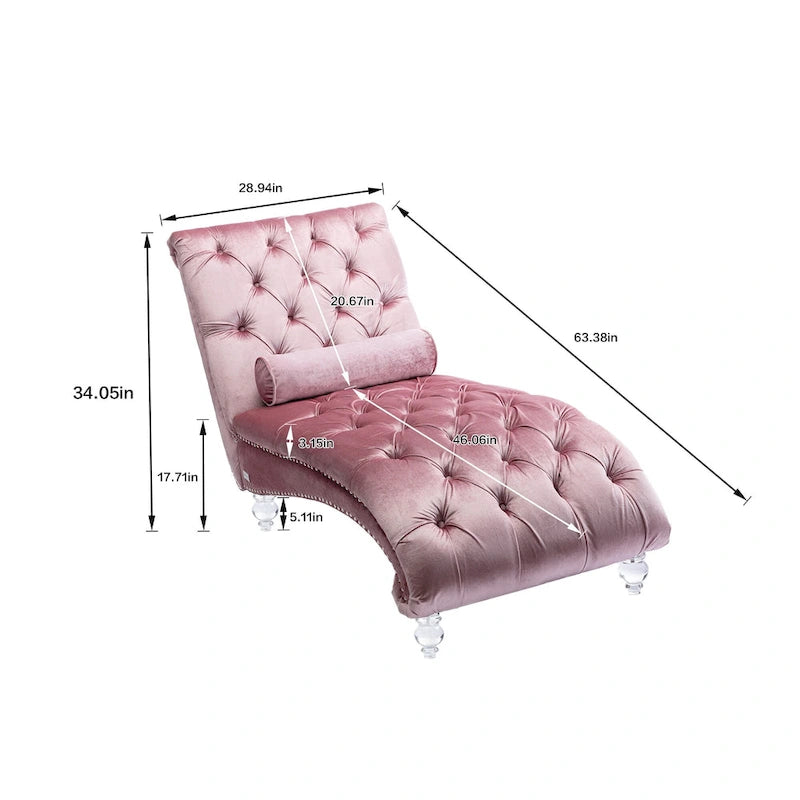 Chaise longue inclinable en velours capitonnée avec oreiller et pieds en acrylique