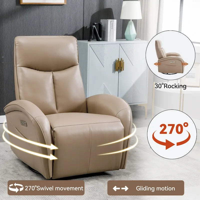 Fauteuil inclinable électrique pivotant et à bascule avec soutien lombaire, degré de pivotement max. de 270, ports USB et Type-C