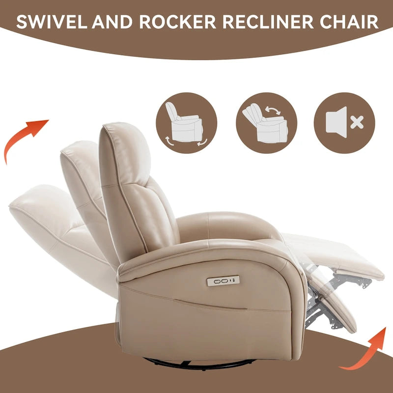 Fauteuil inclinable électrique pivotant et à bascule avec soutien lombaire, degré de pivotement max. de 270, ports USB et Type-C