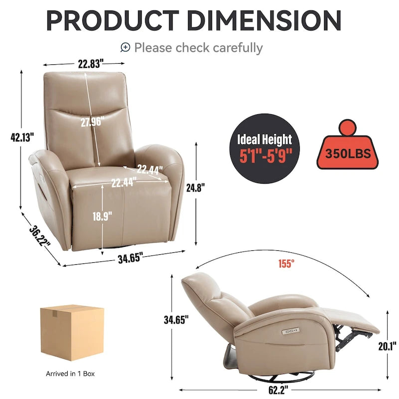 Fauteuil inclinable électrique pivotant et à bascule avec soutien lombaire, degré de pivotement max. de 270, ports USB et Type-C