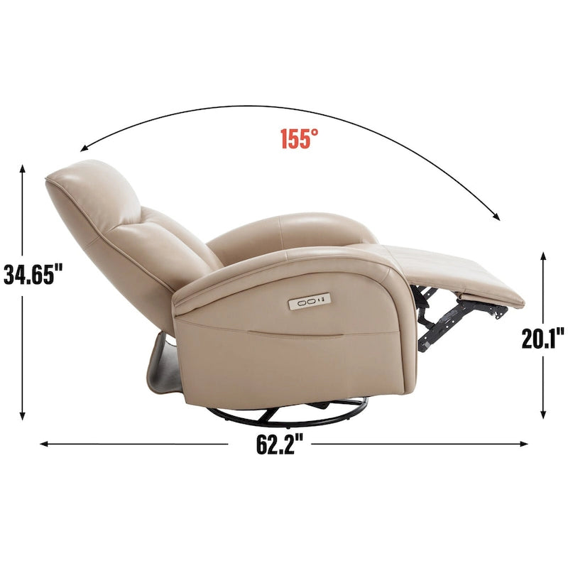 Fauteuil inclinable électrique pivotant et à bascule avec soutien lombaire, degré de pivotement max. de 270, ports USB et Type-C