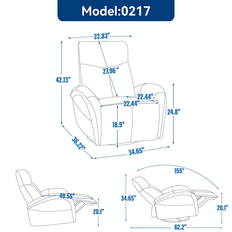 Fauteuil inclinable électrique pivotant et à bascule avec soutien lombaire, degré de pivotement max. de 270, ports USB et Type-C