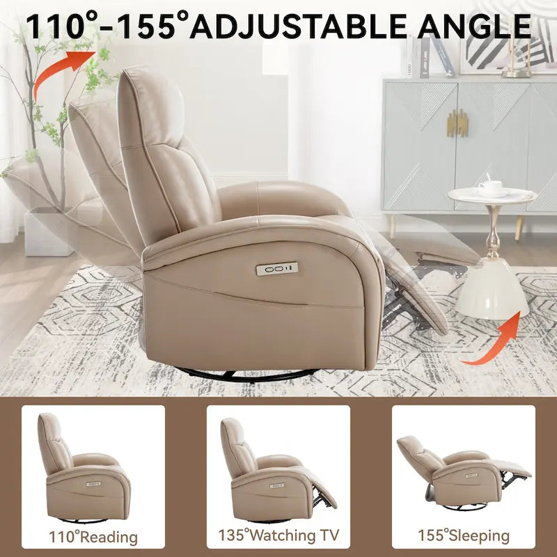 Fauteuil inclinable électrique pivotant et à bascule avec soutien lombaire, degré de pivotement max. de 270, ports USB et Type-C