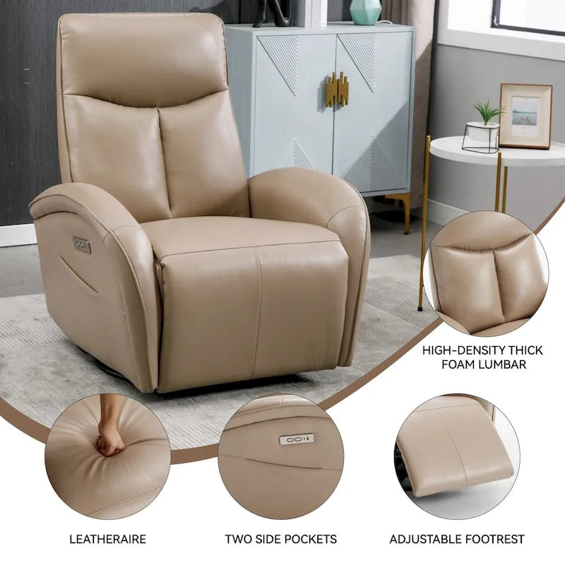 Fauteuil inclinable électrique pivotant et à bascule avec soutien lombaire, degré de pivotement max. de 270, ports USB et Type-C