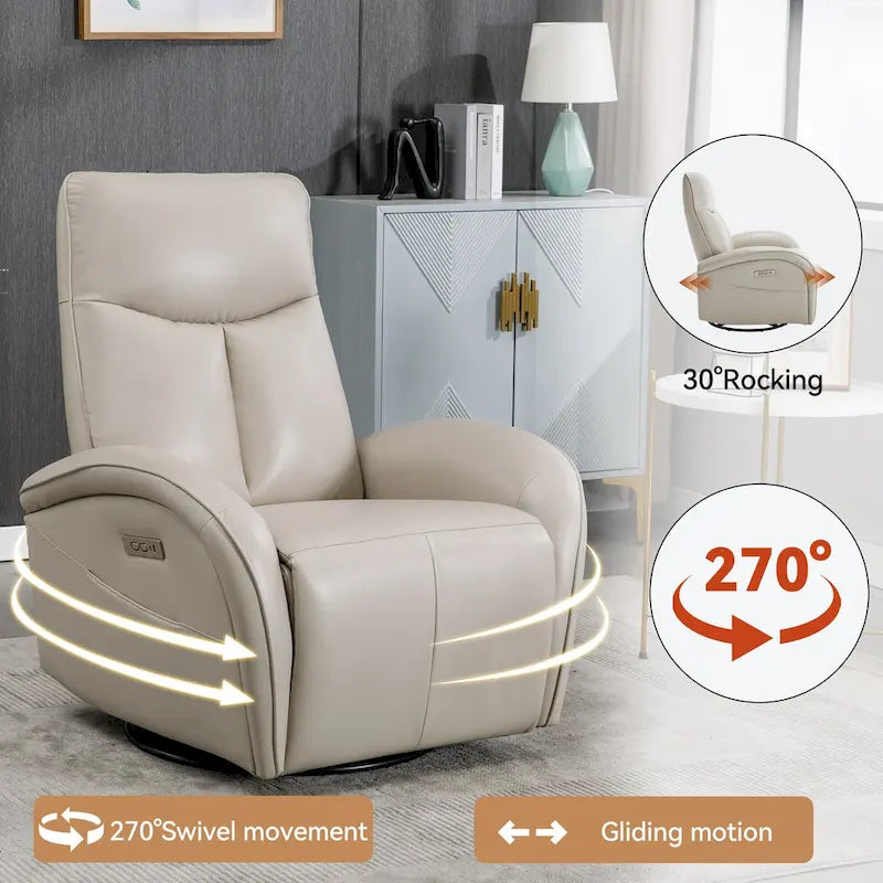 Fauteuil inclinable électrique pivotant et à bascule avec soutien lombaire, degré de pivotement max. de 270, ports USB et Type-C