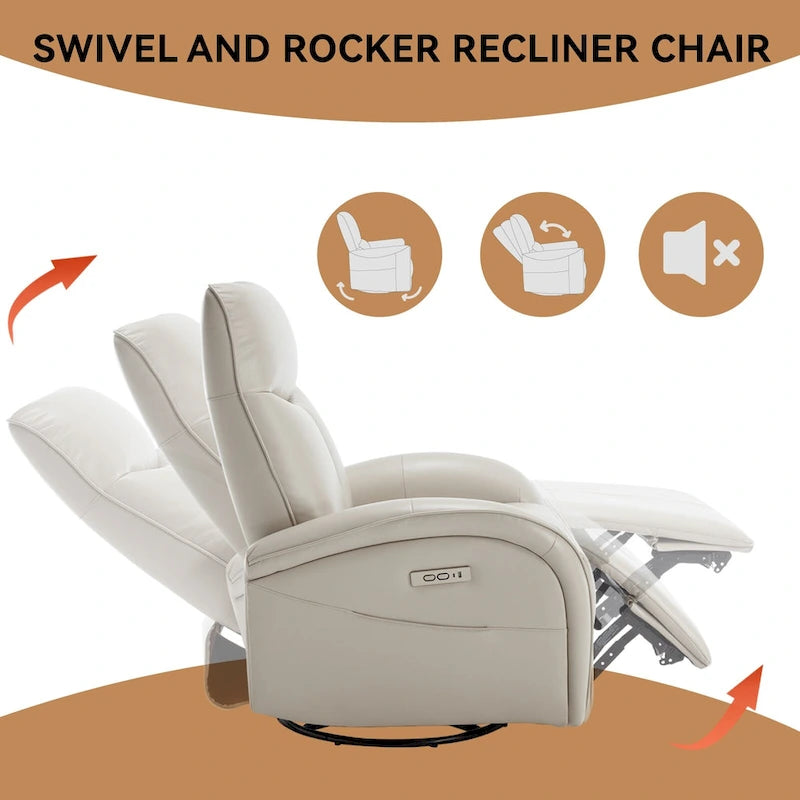 Fauteuil inclinable électrique pivotant et à bascule avec soutien lombaire, degré de pivotement max. de 270, ports USB et Type-C