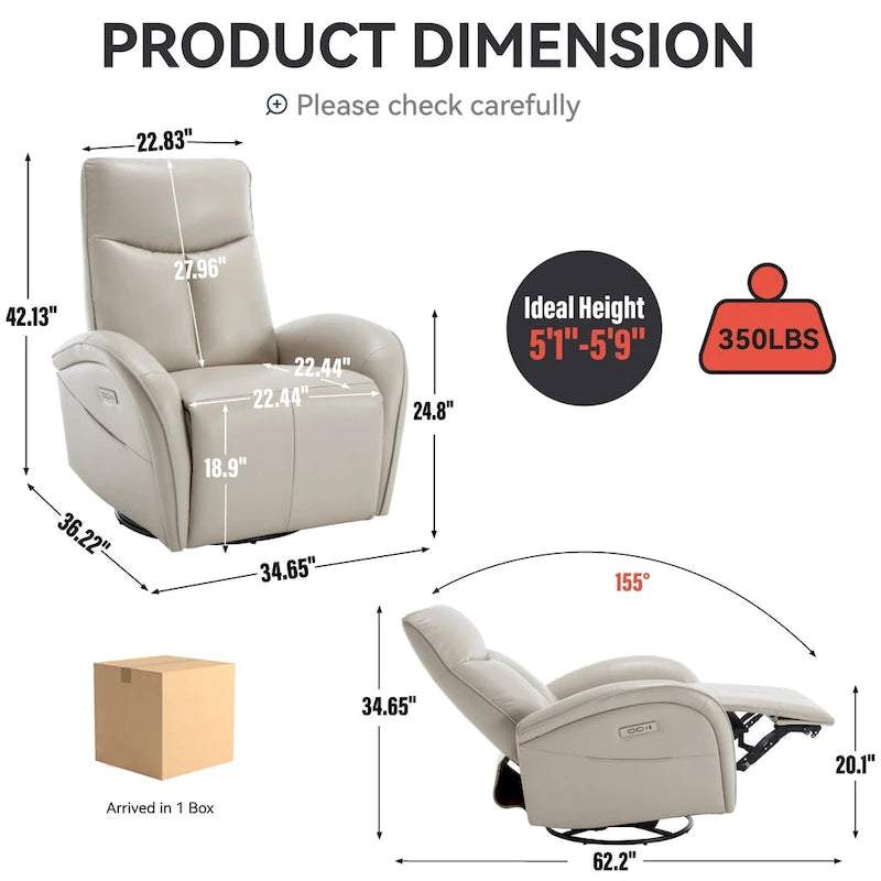Fauteuil inclinable électrique pivotant et à bascule avec soutien lombaire, degré de pivotement max. de 270, ports USB et Type-C