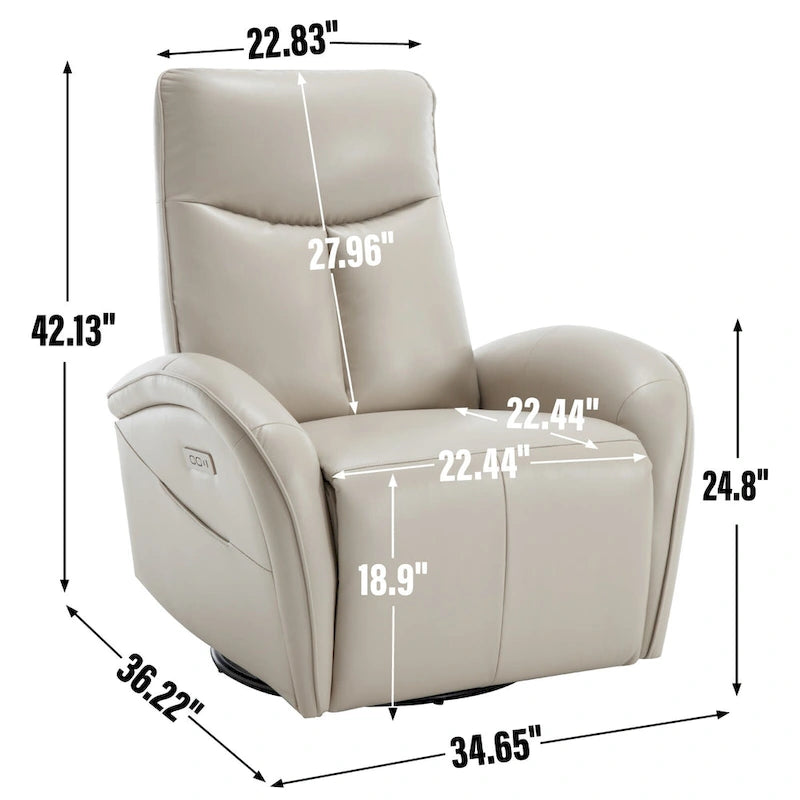 Fauteuil inclinable électrique pivotant et à bascule avec soutien lombaire, degré de pivotement max. de 270, ports USB et Type-C
