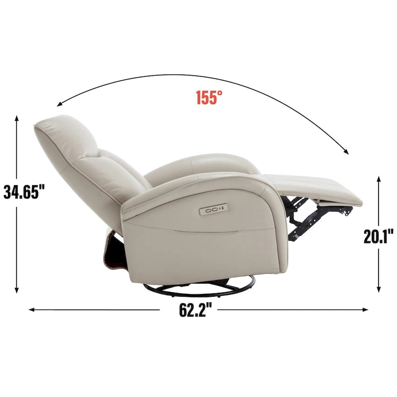 Fauteuil inclinable électrique pivotant et à bascule avec soutien lombaire, degré de pivotement max. de 270, ports USB et Type-C