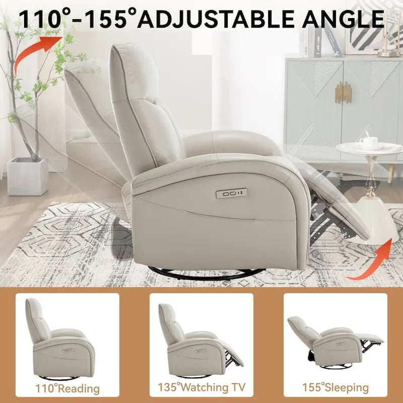 Fauteuil inclinable électrique pivotant et à bascule avec soutien lombaire, degré de pivotement max. de 270, ports USB et Type-C