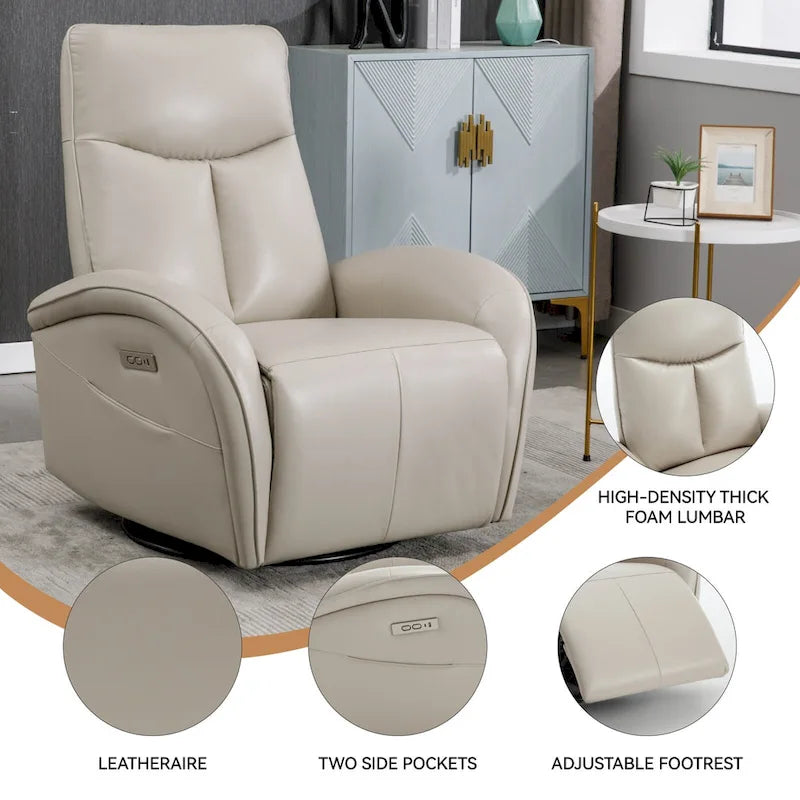 Fauteuil inclinable électrique pivotant et à bascule avec soutien lombaire, degré de pivotement max. de 270, ports USB et Type-C
