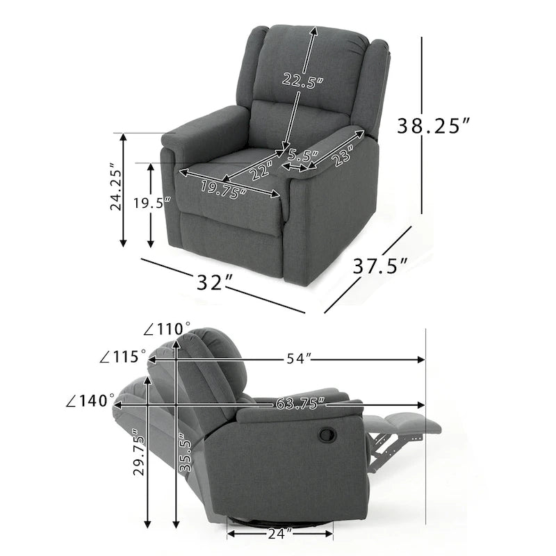 Fauteuil inclinable planeur en tissu avec pivot, fauteuil inclinable manuel