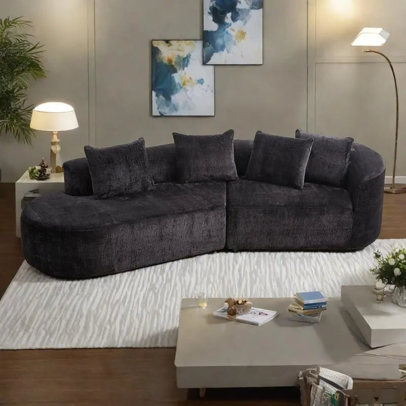 114 Canapé d'angle en chenille Cloud avec assise très profonde, 4 coussins décoratifs et conception sans assemblage