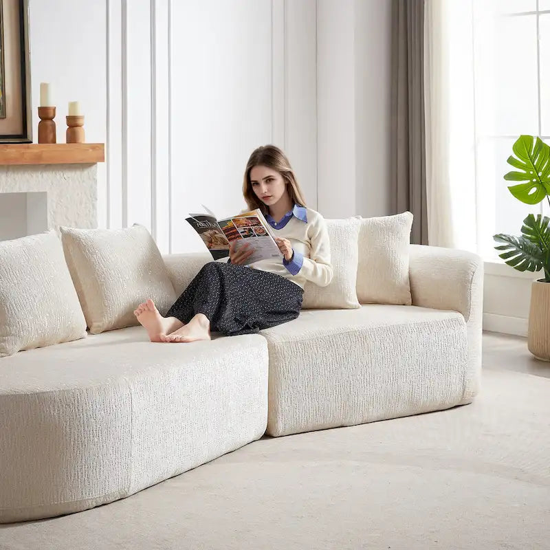 114 Canapé d'angle en chenille Cloud avec assise très profonde, 4 coussins décoratifs et conception sans assemblage
