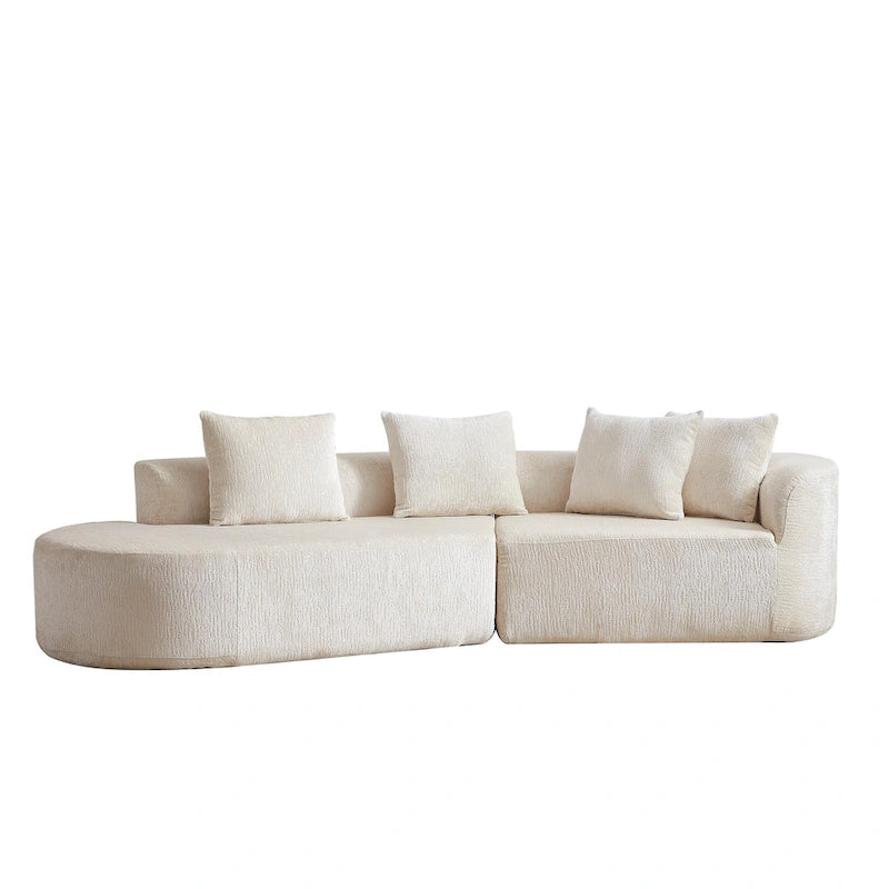 114 Canapé d'angle en chenille Cloud avec assise très profonde, 4 coussins décoratifs et conception sans assemblage