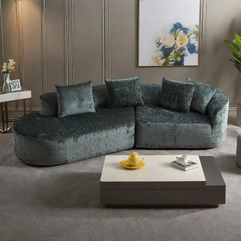 114 Canapé d'angle en chenille Cloud avec assise très profonde, 4 coussins décoratifs et conception sans assemblage