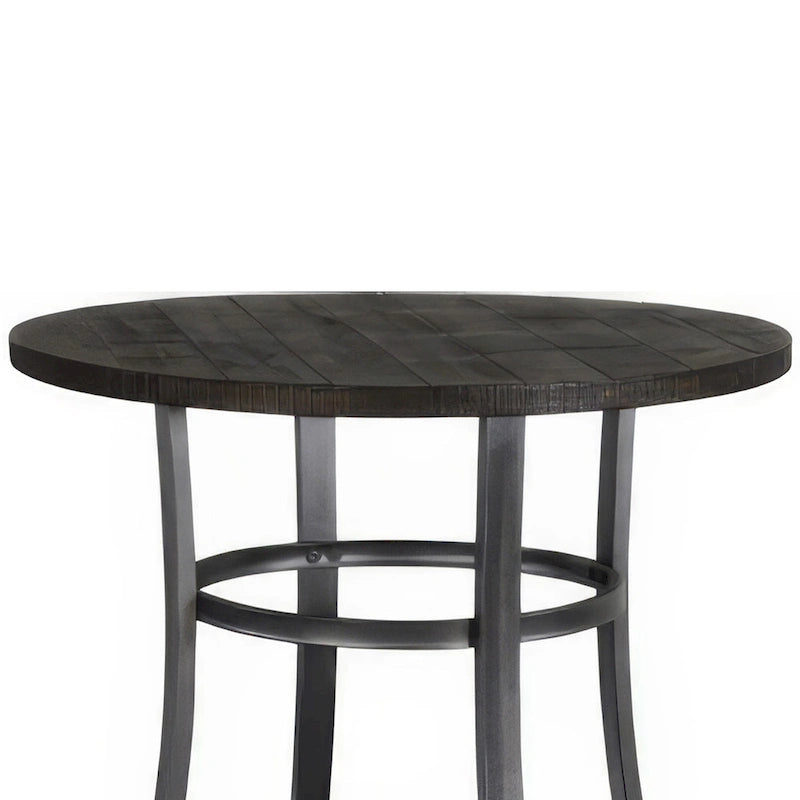 Table hauteur comptoir ronde 36 po, acajou brun foncé avec métal