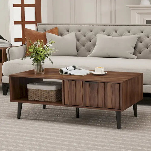 Table basse rectangulaire moderne du milieu du siècle à 2 tiroirs avec rangement - 120 L x 60 l x 45 H cm