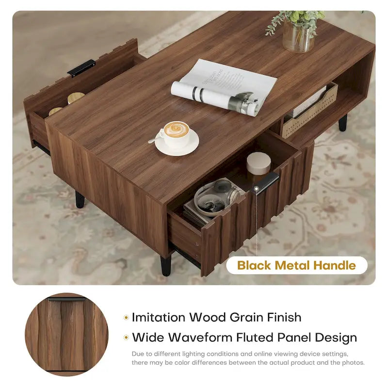 Table basse rectangulaire moderne du milieu du siècle à 2 tiroirs avec rangement - 120 L x 60 l x 45 H cm