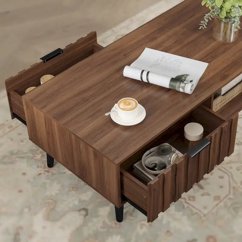 Table basse rectangulaire moderne du milieu du siècle à 2 tiroirs avec rangement - 120 L x 60 l x 45 H cm