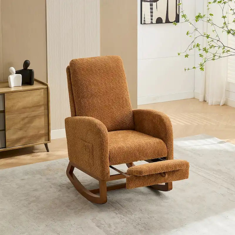 Fauteuil à bascule d'appoint pour salon avec repose-pieds rétractable