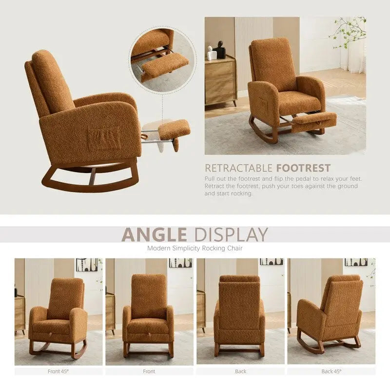Fauteuil à bascule d'appoint pour salon avec repose-pieds rétractable