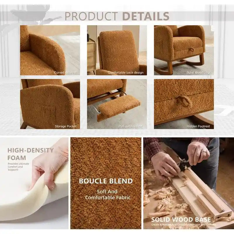 Fauteuil à bascule d'appoint pour salon avec repose-pieds rétractable