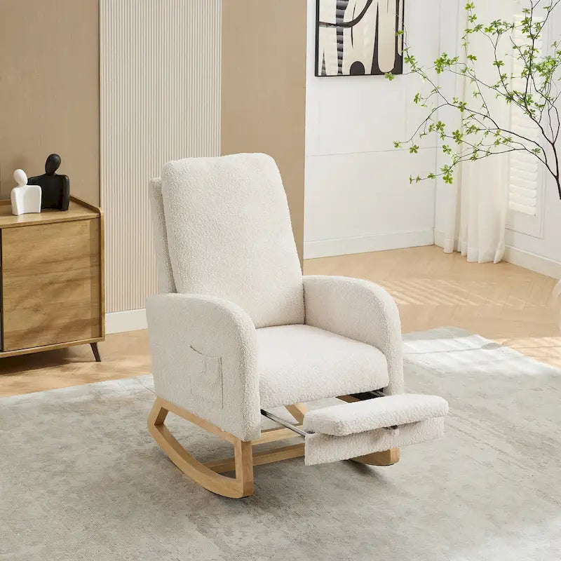 Fauteuil à bascule d'appoint pour salon avec repose-pieds rétractable
