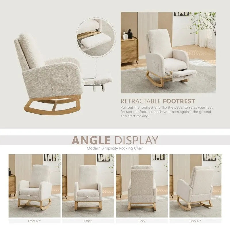 Fauteuil à bascule d'appoint pour salon avec repose-pieds rétractable