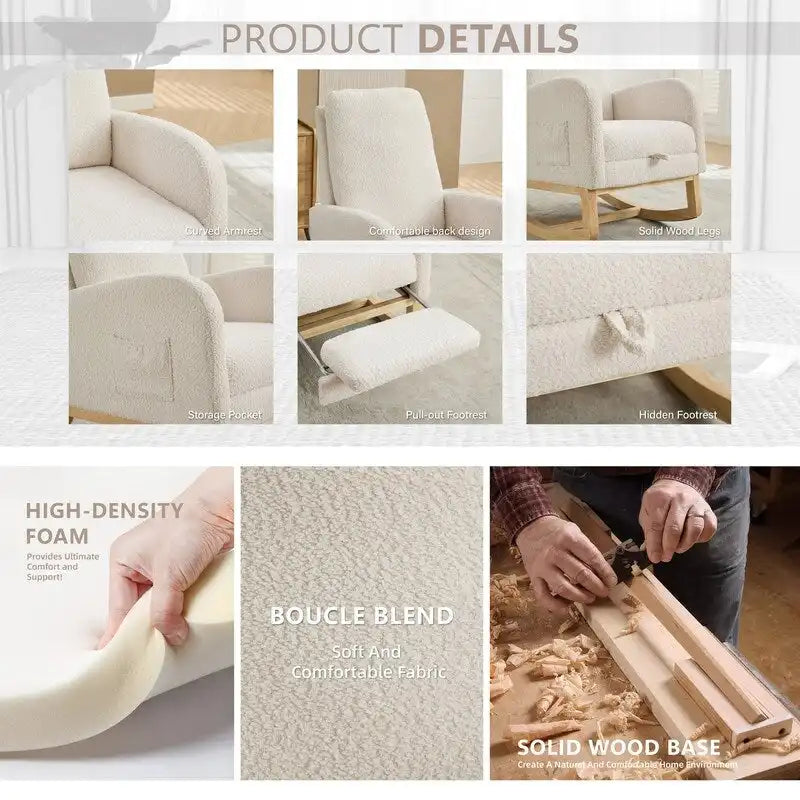 Fauteuil à bascule d'appoint pour salon avec repose-pieds rétractable