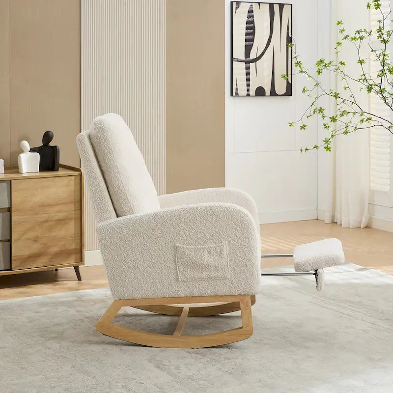 Fauteuil à bascule d'appoint pour salon avec repose-pieds rétractable