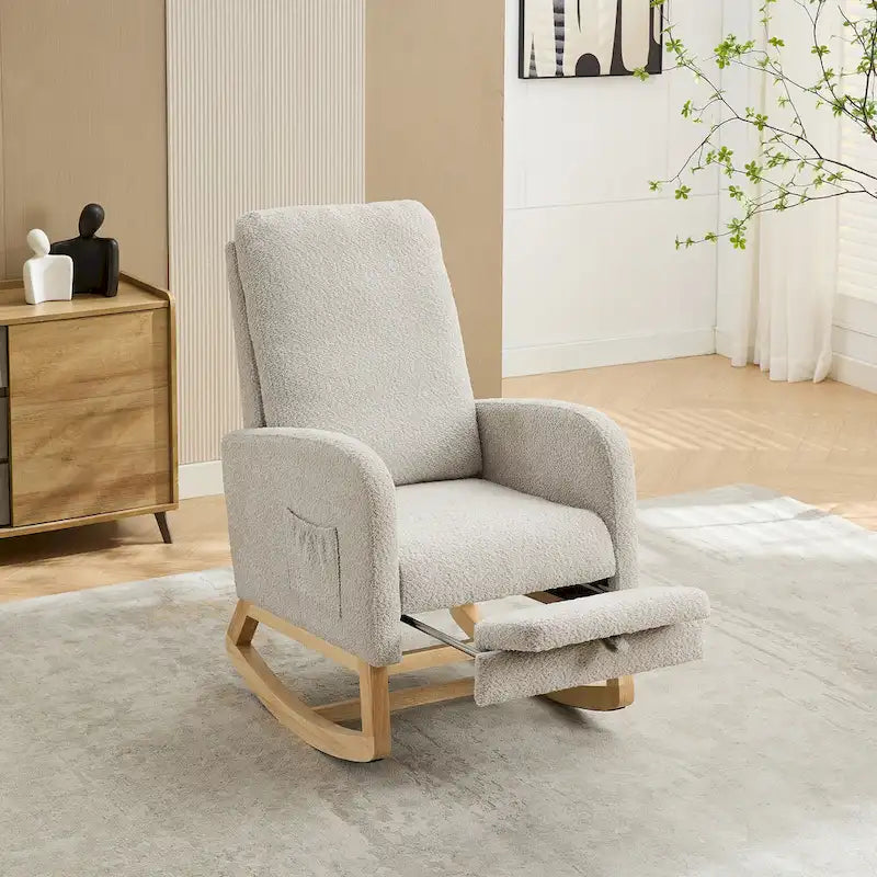 Fauteuil à bascule d'appoint pour salon avec repose-pieds rétractable
