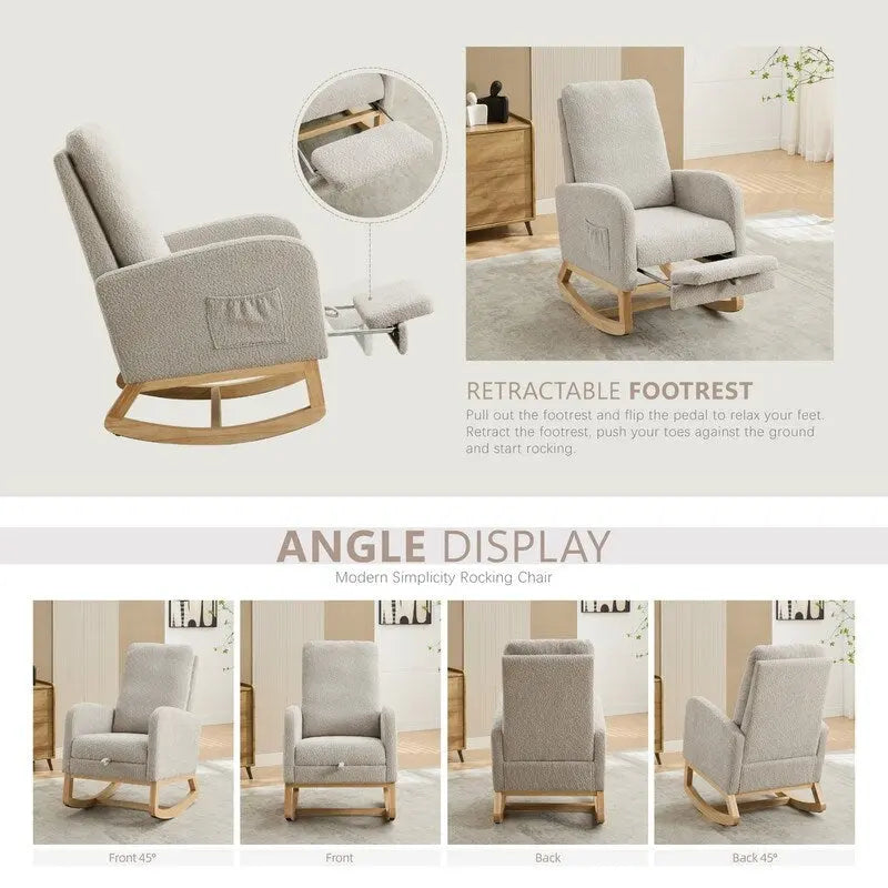 Fauteuil à bascule d'appoint pour salon avec repose-pieds rétractable