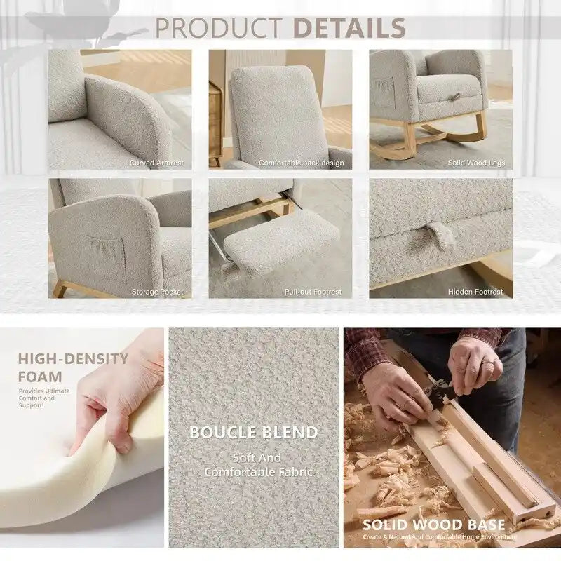 Fauteuil à bascule d'appoint pour salon avec repose-pieds rétractable